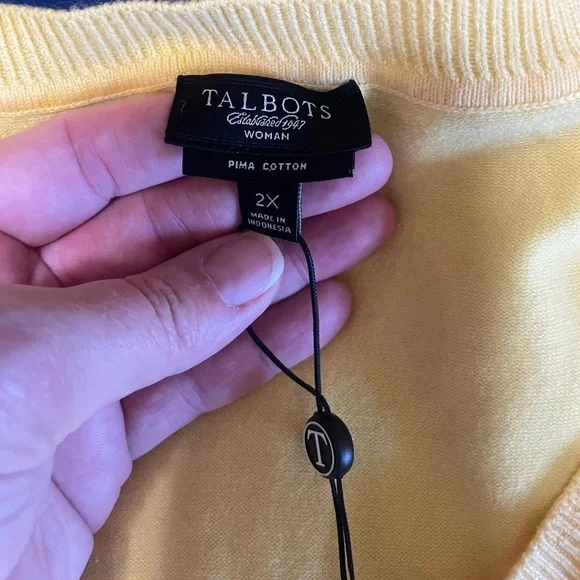 Talbots Sweater Vest Womens Yellow Pima Cotton Sleeveless Size 2X NWT - Picture 2 of 7